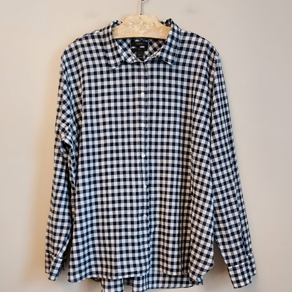 J. Crew Gingham Checked Button Front Blouse Boyfr… - image 2